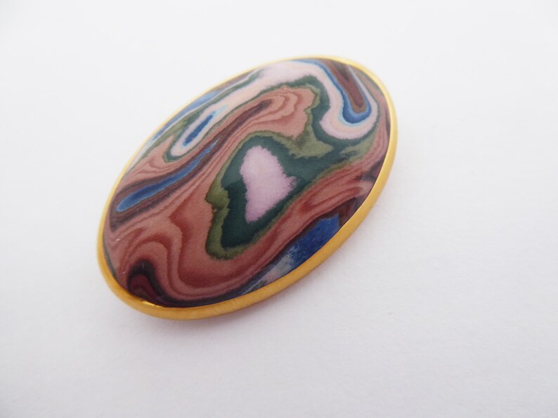 Vintage Bouchet Jersey Agateware Ceramic Oval Brooch image 3