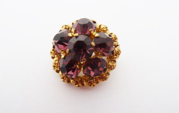 Vintage  Deep Purple Rhinestone Small Domed Brooc… - image 8