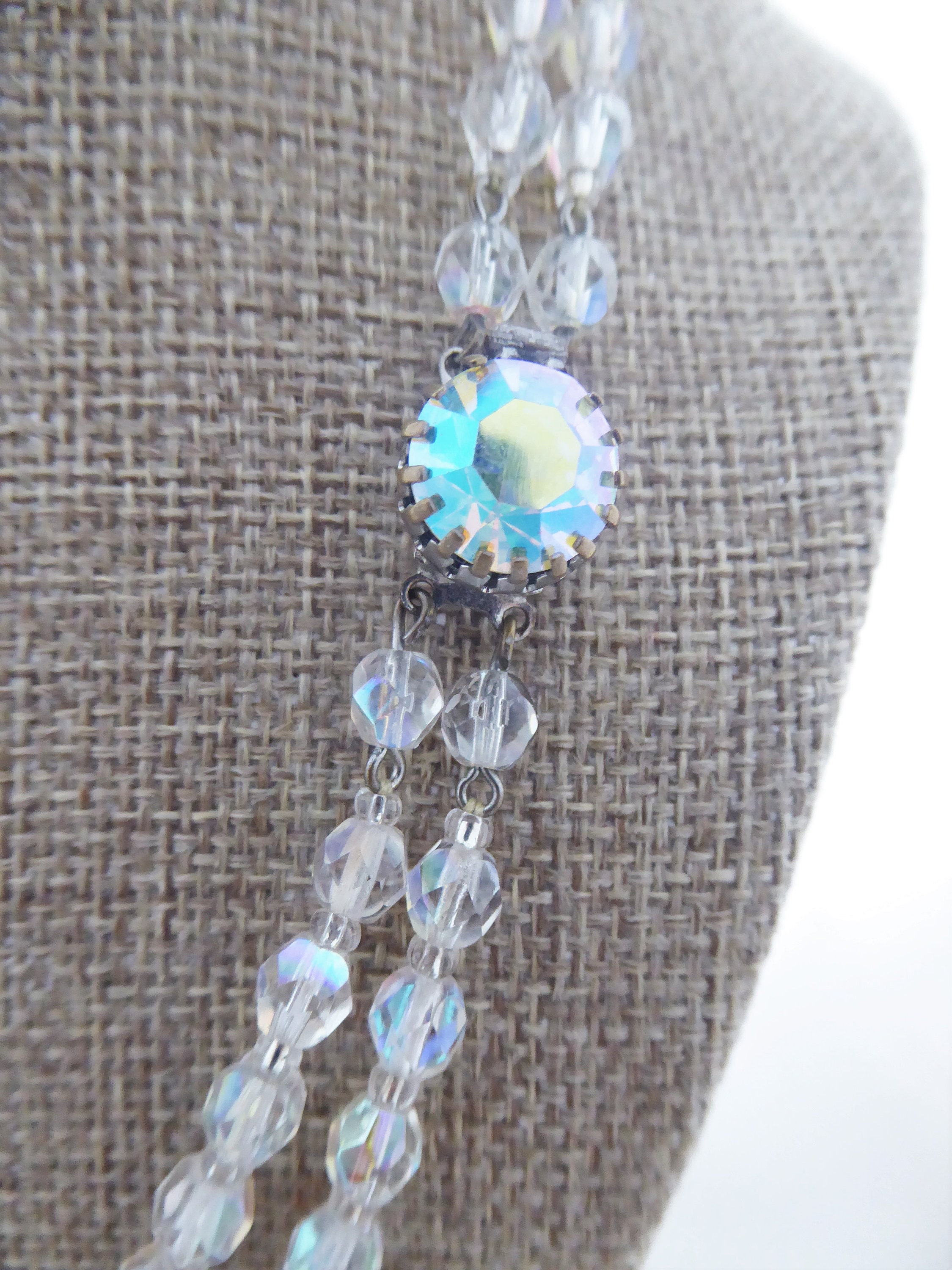Collier Perles Vertes En Verre Cristal Taillé - Effet Boréalis/B3 - Occasion (bon état)