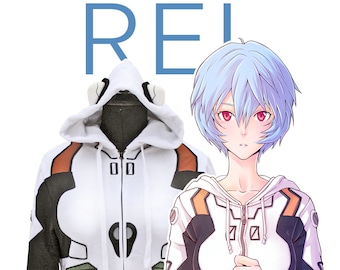 OTAKool: Sudadera unisex con cremallera completa inspirada en el traje de REI AYANAMI de Neon Genesis Evangelion. ¡Hecha a medida!