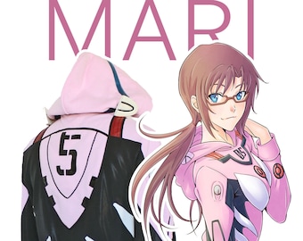 OTAKool: Rebuild of Evangelion MARI ILLUSTRIOUS MAKINAMI Sudadera con capucha rosa. ¡Hecha a medida!