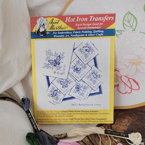 Butterflies for Linens Tea Towel Motifs #3437 Aunt Martha&#39;s Hot Iron Embroidery Transfer pattern