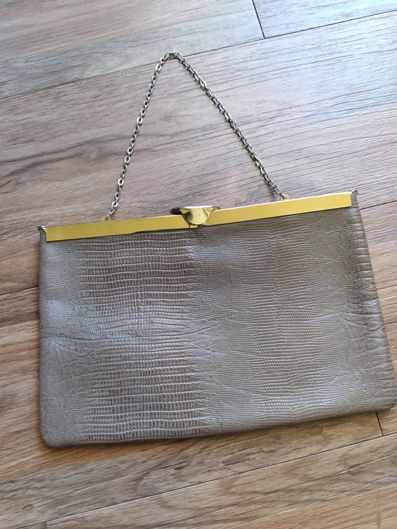 Vintage Etra snake embossed light brown leather cl