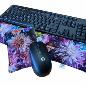 Ergonomic Keyboard and Mouse Pad Set: Floral Wrist Rest with Washable Cover