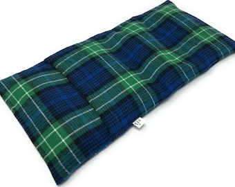 Microwave Flax Heating Pad, Large 8 X 18 in. - Removable/Washable Brushed Flannel - Navy and Green Plaid, Great Gift, The Flax Sak