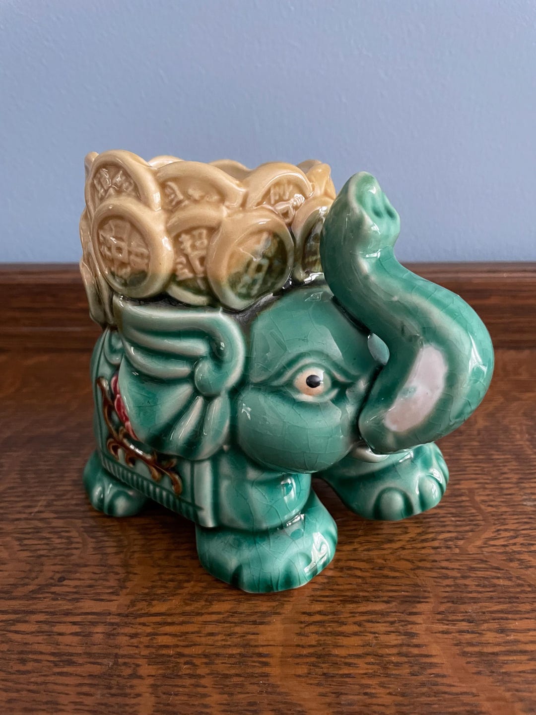 Vintage Green Elephant Planter Pot Mid Century Lucky Trunk up Vase ...