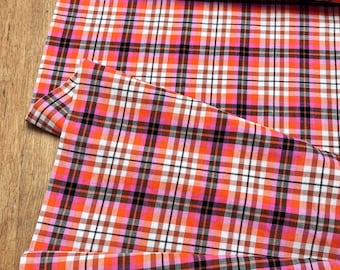 Coral and Pink Plaid Double Gauze Soft Fabric for Dressmaking Sold by the HALF metre Increment