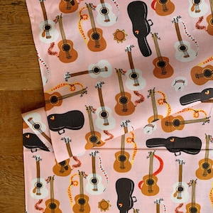 Pink Guitars - Far Far Away 3 by Heather Ross - Fabric by the 1/4m