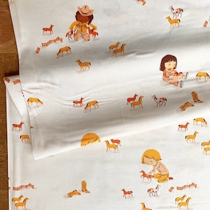 Playing with Horses - Cream - Far Far Away 3 by Heather Ross - Fabric by the 1/4m