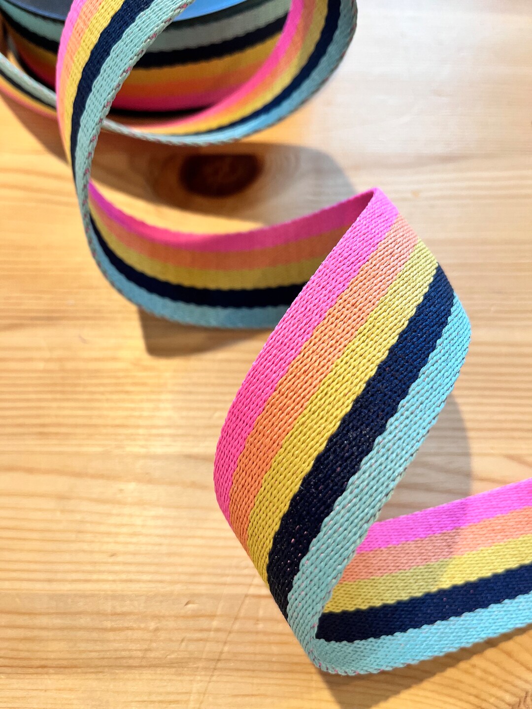 Pastel Rainbow Webbing Tape 40mm/ 1.5 by the Metre for Bag Handles Etc ...