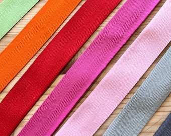 Herringbone Twill Apron Strap Tape 100% Cotton 1"/25mm wide - Lots of Colours! Sold by the metre