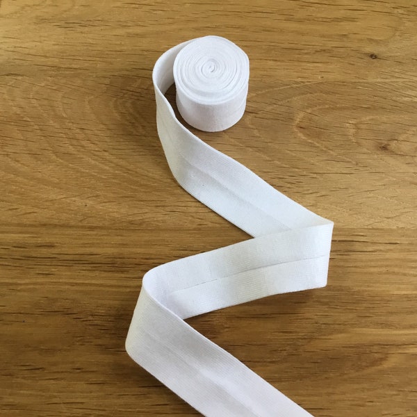 Jersey/ Knit Binding Tape - Single Fold - White - 20mm - by the metre