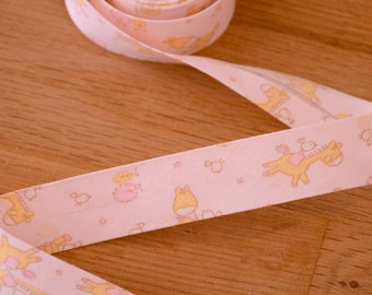 20mm Bias Tape - Single Fold - Baby Pink Giraffe - by the metre