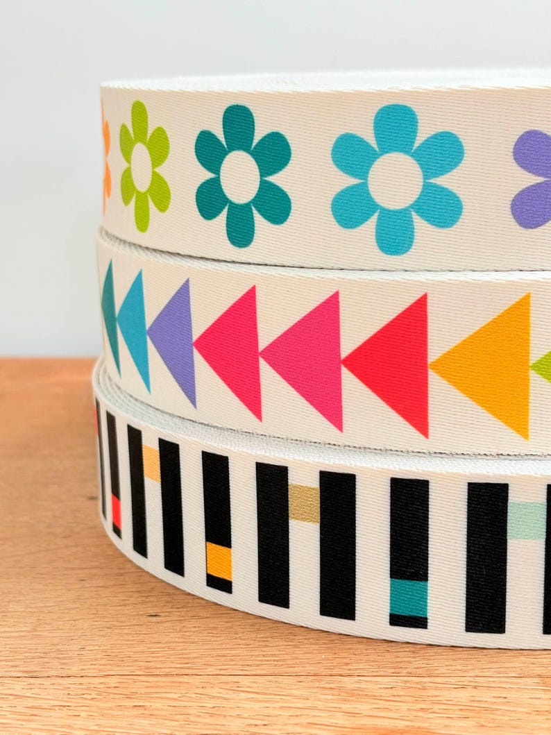 Rainbow Webbing Tape - Daisies, Stripes, Quilting Triangles - 38mm/ 1.5 ...