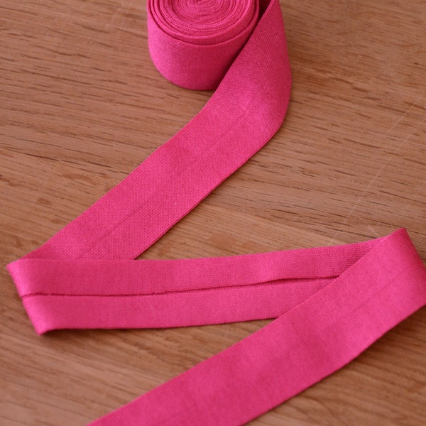 Ruban de reliure en jersey/tricot (viscose) - Pli simple - Rose vif - 20 mm -au mètre