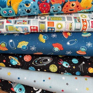 Outer Space Planets Aliens Cotton Fabric Collection Fat Quarters