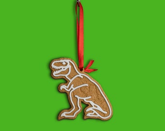 Rawr T-Rex Dinosaur gingerbread cookie christmas ornament