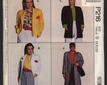 McCalls P216 UNCUT misses unlined jacket in three lengths sewing pattern ID627