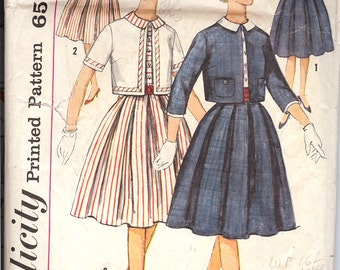 Simplicity 3823 Sewing Pattern  1940's One Piece Dress and Jacket with Detachable Sleeve Trim and Cummerbund  ID573