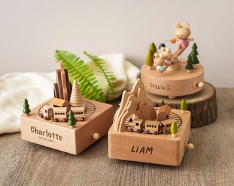 Custom Engraved Wooden Train Music Box -Perfect Gift for Baby Boy's Birthday or Baby Shower-Personalized Wooden Train Music Box,Toddler Gift