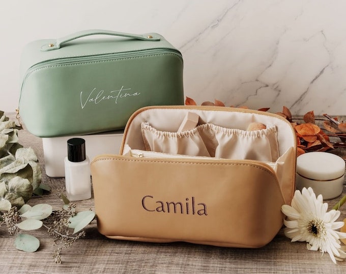 Personalized Makeup Bag - Custom Embroidered Travel Cosmetic Bag, Perfect for Bridesmaids and Bridal Party Gifts, Ideal Birthday Gift