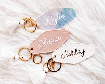 Custom Keychain - Chic and Personal: Retro Motel Keychain - Thoughtful Gifts for Women, Bridesmaid, and Her - Unique Bridesmaid Gift Ideas