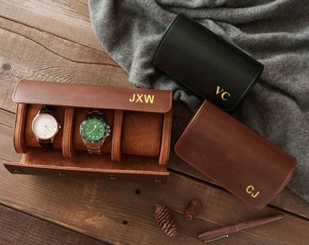 Customized Leather Watch Storage, Gift for Dad, Fathers Day Gifts for Men, Leather Watch Roll, Custom Travel Watch Box, Groomsmen Gifts