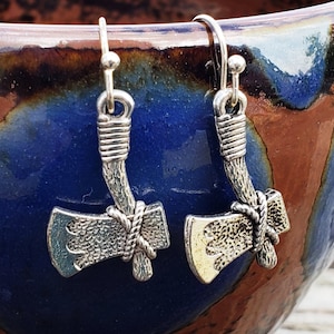 silver axe earrings - axe charms - silver axes - cutting wood camping earrings - woosman charm - destruction strength sumbol earrings - axe