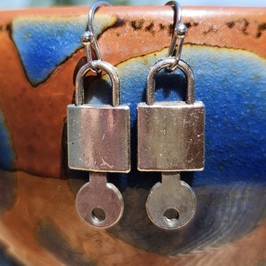 Lock and Key earrings - lock bridge earrings - love locks - key earrings - lock earrings - handmade lock and keys - silver keys silver locks