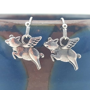When pigs Fly earrings - When pigs fly charm - Cute pig earrings - Pig jewelry - small pigs - tiny pigs flying - cute pigs flying - tiny pig
