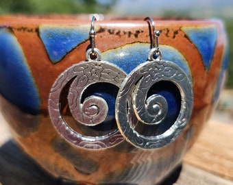 Silver spiral earrings - circle earrings - spiral symbols - abstract spiral silver earrings - classic Handmade earrings - charm earrings