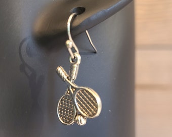 women's tennis earrings - tennis racket Sports earrings - female sports - sports jewelry - sports theme - Handmade earrings - charm earrings