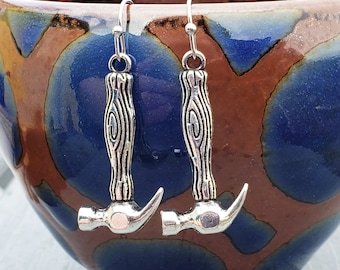 Hammer earrings - contractor earrings - silver hammer charms - builder earrings - handywoman earrings - construction jewelry - hammers nails