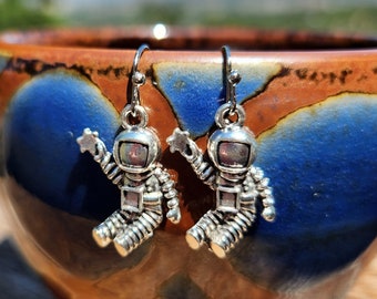 Astronaut earrings - space theme earrings - man on the moon earrings - astronauts - silver space man Handmade earrings - charm earrings