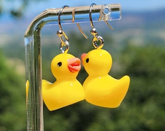 Rubber ducky earrings - yellow duck earrings - Rubber ducks - baby shower earrings - fun kitsch - small Handmade earrings - charm earrings