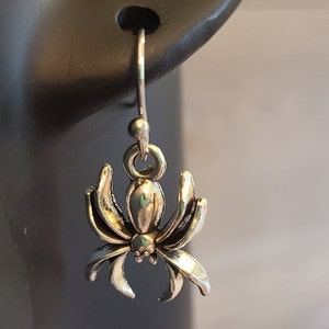 Spider earrings - silver spider charms - arachnids - spiders - spider jewelry - creepy earrings - Handmade earrings - Halloween earrings