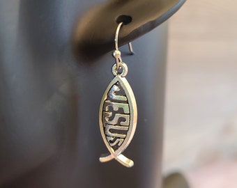 Jesus fish earrings - Jesus fish charms - Christian earrings - Sunday earrings - Cross jewelry - church - Handmade earrings - charm earrings