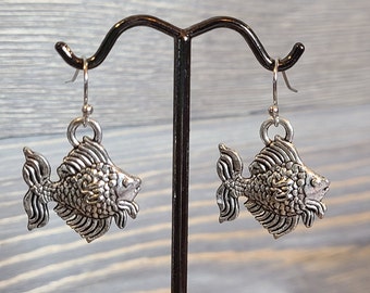 Tropical fish earrings - silver fish earrings - angel fish - ocean earrings - beach life - beach theme - Handmade earrings - charm earrings