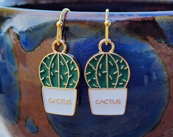 Cactus earrings - cactus plant charms - Cactus succulent enamel earrings- houseplants - plant charm earrings - potted plants earrings enamel