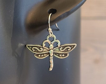 Dragonfly earrings - silver dragonfly charm earrings - dragonfly jewelry - insect earrings - dragonflies Handmade earrings - charm earrings