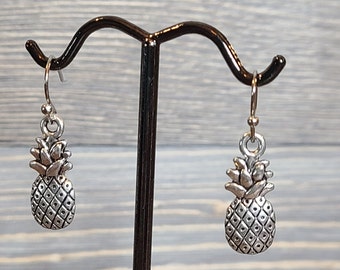 Pineapple earrings - tropical vacation earrings - silver pineapples - tropical theme - beach theme - Handmade earrings - charm earrings