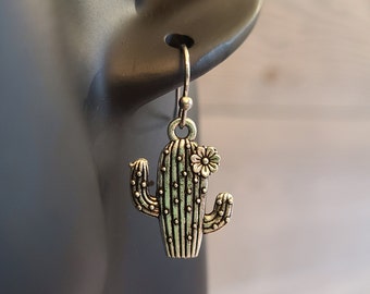 Silver cactus earrings - cactus jewelry - succulent earrings - cactus charms - plant earrings - trees - Handmade earrings - charm earrings
