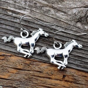 Silver horse earrings - cowgirl earrings - running horses - galloping horse earrings - bronco earrings - rodeo earrings - cowgirl jewelry
