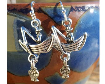 Fishing earrings - fish earrings - fishermen - fishing jewelry - boat earrings - fishing pole earrings - outdoor recreation earrings - pnw