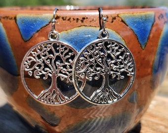 Tree of life earrings - silver tree earrings - tree of life charms - nature theme earrings - outdoor tree Handmade earrings - charm earrings