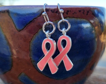 Pink ribbon earrings - breast cancer awareness ribbons - pink ribbon jewelry - breast cancer awareness earrings jewelry handmade - pink