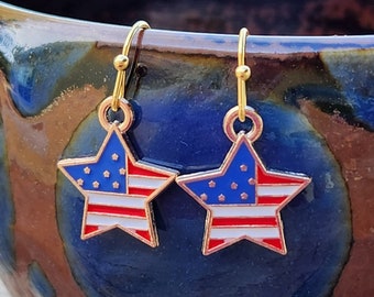 Red White and Blue earrings - Stars and Stripes - Fourth of July Independence Day earrings - Star earrings - Patriotic earrings - flags