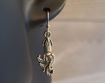 Squid earrings - squid charm earrings - silver squid - ocean earrings - beach life - beach theme - Handmade earrings - charm earrings