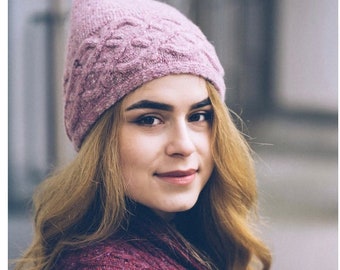 Knitted Winter Hat Merino Wool Tweed Light Pink