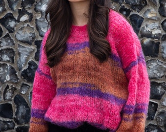 Women Sweater Hand Knitted Jumper Pink Wool Sweater Mohair Sweater Loose Knit Jumper Oversized Drop Shoulder Drop sleeve Sweater